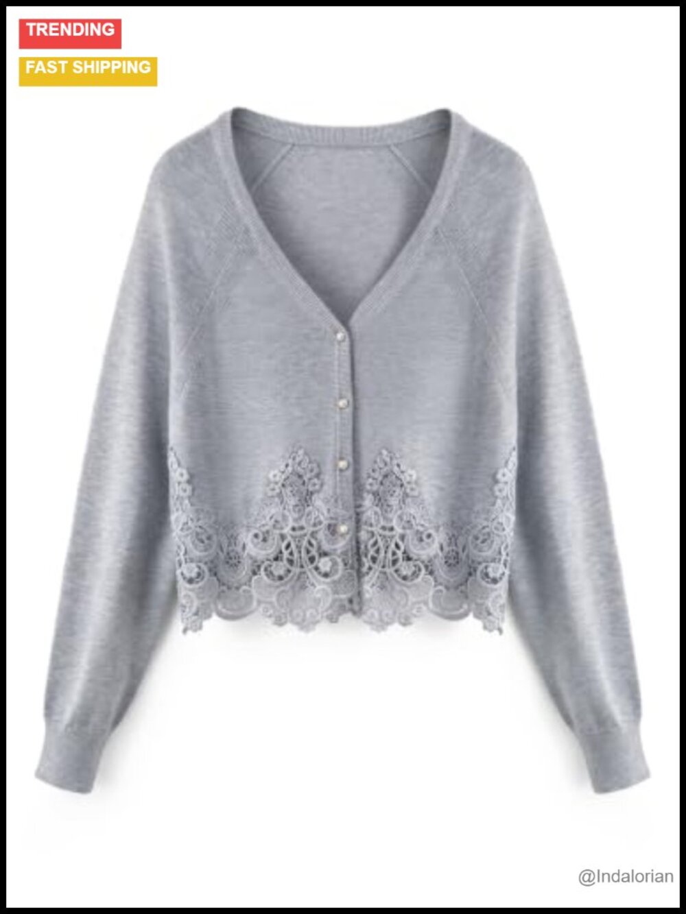 Women's Cropped Lace Cardigan V-Neck Pearl Button Shrug Knit